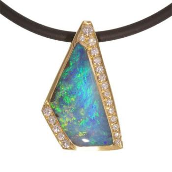 Anhänger Gelbgold Boulderopal,  Opalschmuck, Yellow Gold