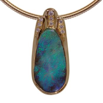 Pendant Yellow Gold Boulder Opal, Opal Jewellery