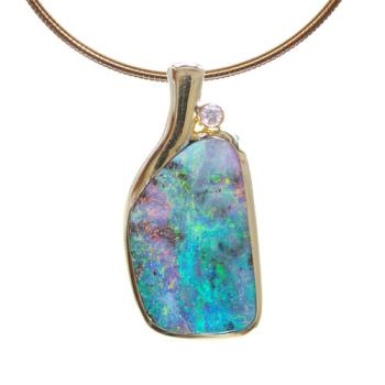 18K Yellow Gold Pendant with Australian Boulder Opal and Diamond