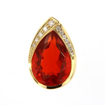 Understated 18k Yellow Gold Pendant with Faceted Pear-Shaped Fire Opal and Diamonds