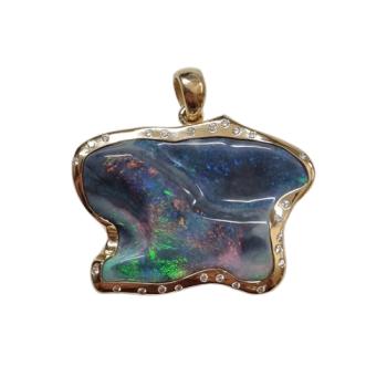 750er Gelbgold Anhänger mit Schwarzopal und Brillanten