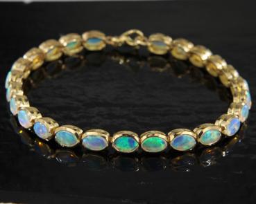 750 Gelbgold-Armband mit blaugrünen Kristallopalen aus Australien
