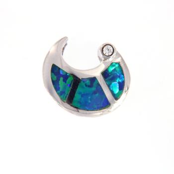 Silberner Mond-Anhänger mit blaugrünem Opal-Inlay