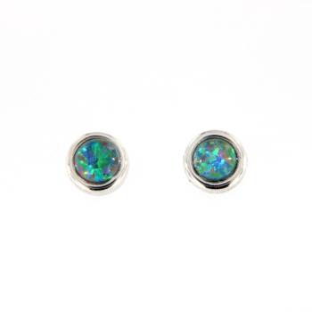 585er Weißgold-Ohrstecker mit bunten Opal-Tripletten