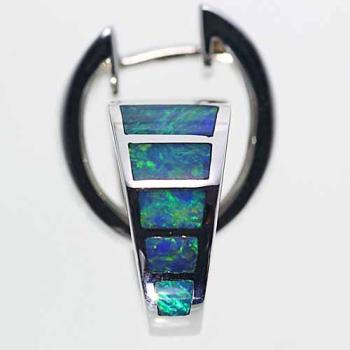 Small Hoop Earrings with Blue-Green Opal Inlay in 18k White Gold