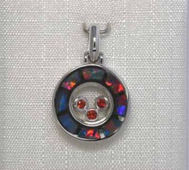 Weißgold-Anhänger mit bunten Opal-Inlay und frei-schwebenden Feueropalen