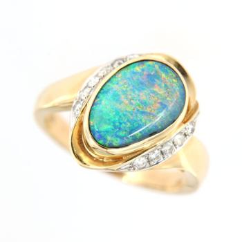 585er-Gelbgold Ring mit Diamanten und Opaldublette