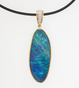 Yellow Gold Statement Pendant with Colorful Opal Doublet and Diamonds