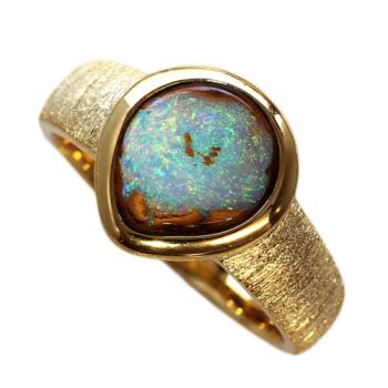 Pear Shaped Yowah Nut Opal in Gold-Plated Silver Ring