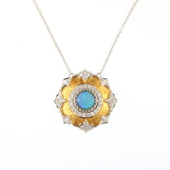750er Weiß- und Gelbgold Collier mit Kristallopal und Brillianten