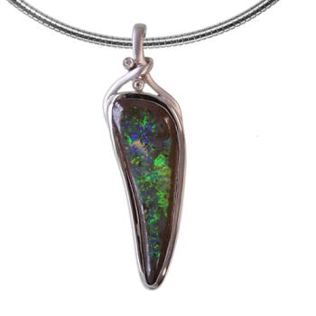 18k White Gold Pendant with Boulder Opal and Diamonds