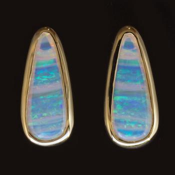 Stud Earrings with Pear-Shaped Crystal Opals in 750 Yellow Gold