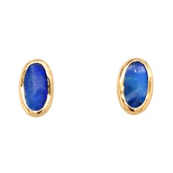 Boulderopale mit Blauem Schimmer in 750er-Gold-Ohrsteckern