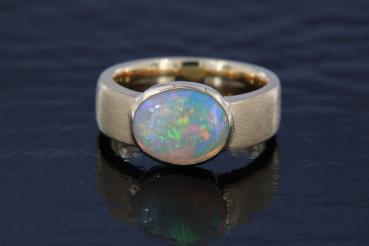 18k Yellow Gold Ring with Colorful Crystal Opal