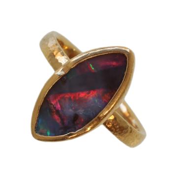 Boulder Opal with Bright Play-of-Color in 18k Yellow Gold Ring