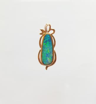 585er Gelbgold-Anhänger mit Blau-Grüner Opaldublet und Brillianten