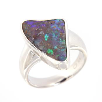 Silver Boho Statement Ring with Boulder Opal
