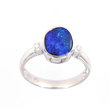 Silberring mit dunkelblauem Boulderopal und Zirkonia