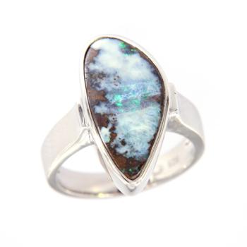 Light Blue Boulder Opal in Polished Sterling Silver Ring