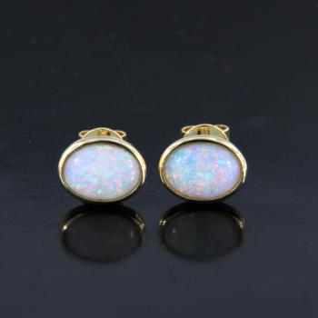 8x6mm Light Opal Stud Earrings in 18k Yellow Gold