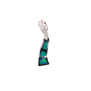 Small Silver Pendant with Blue-Green Opal Inlay and Zirconia
