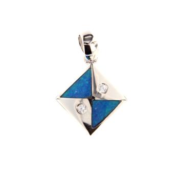 Small Silver Pendant with Blue Opal Inlay
