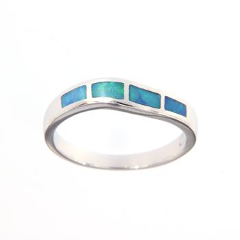 Wavy Silver Ring with Blue-Green Opal Inlay