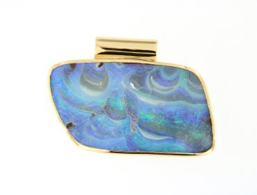 Pendant Yellow Gold Boulder Opal, Opal Jewellery