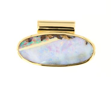 18k Yellow Gold Pendant with Colorful Boulder Opal