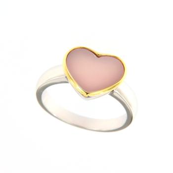 Pink Opal Heart in Polished Sterling Silver Ring