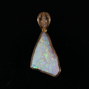 Australian Light Opal with Diamonds in 18K Yellow Gold Pendant