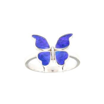 Silver Butterfly Ring with Dark Blue Opal Inlay