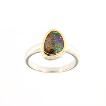 Boulderopal in Sterling-Silber-Ring mit vergoldeter Fassung
