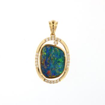 Bunter Opaldublet-Anhänger aus 585er Gelbgold mit Brillianten