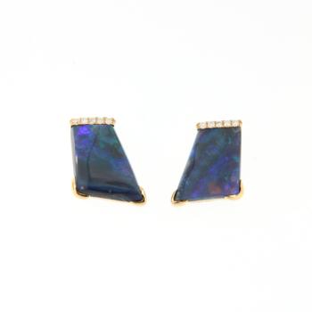 Schwarzopalen und Brillianten in 750er Gelbgold Ohrsteckern