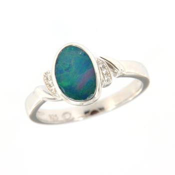 Opaldublette und Zirkonia in Sterling-Silber-Ring