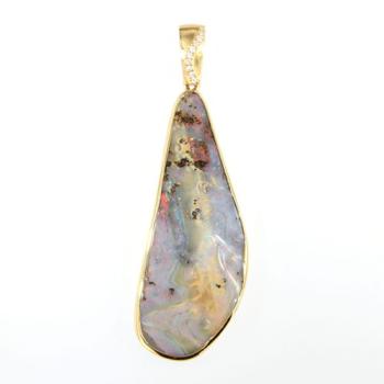 18k Yellow Gold Pendant with Colorful Boulder Opal