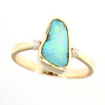 Boulder Opal with Bright Play-of-Color in 18k Yellow Gold Ring