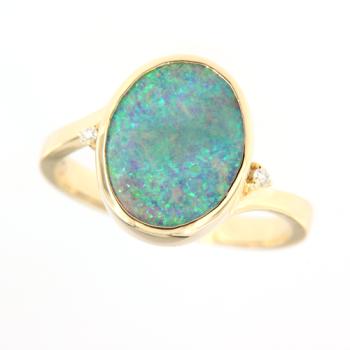 Oval Boulder Opal and Diamonds in 18k Yellow Gold Ring