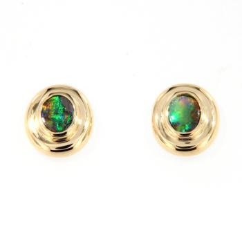 Kleine Ovale Boulderopal-Ohrstecker in 750er Gelbgold