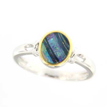Colorful Striped Oval Opal Doublet Sterling Silver Ring