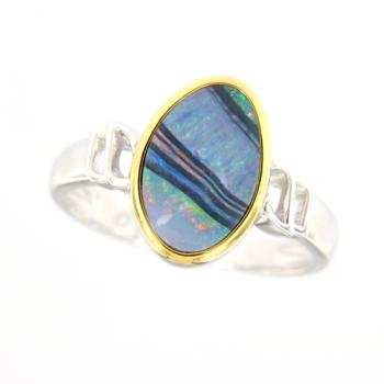 Colorful Striped Opal Doublet in Sterling Silver Ring