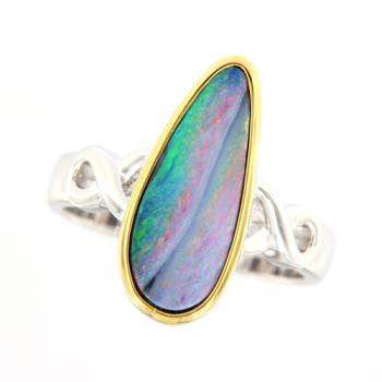 Sterling Silver Ring with Teardrop-Shaped Opal Doublet