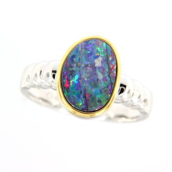 Colorful Opal Doublet in Sterling Silver Ring