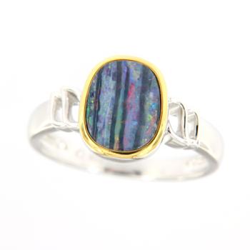 Sterling Silver Ring with Colorful Striped Opal Doublet