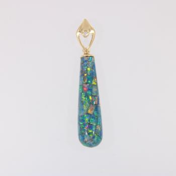 Colorful Opal Doublet and Diamond Pendant in 14k Yellow Gold
