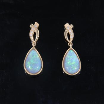 Crystal Opal Drop Earrings with Diamonds in 18k Yellow Gold