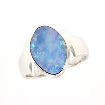 Large Opal Doublet Statement Ring with Polished Band