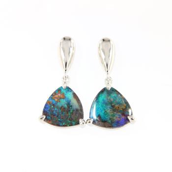 Sterlingsilber-Ohrhänger mit blau-grüner Boulderopale