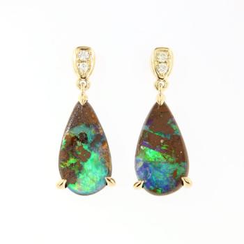 Gelbgold Ohrhänger mit Boulderopal Tropfen und Brillianten